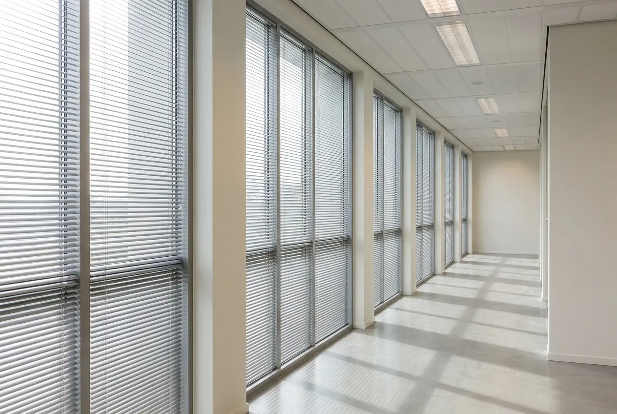Aluminum / metal mini-blinds in a commercial office or healthcare corridor, Commercial